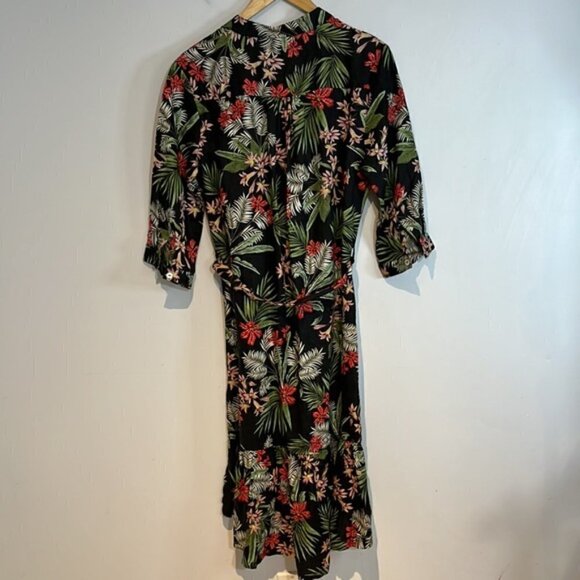 Vicci Germany 100% linen floral button down belted midi dress size (40) US8-10 - Picture 10 of 10